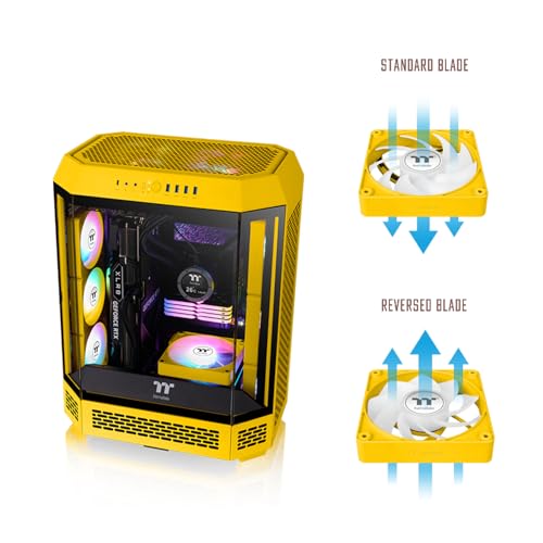 Image of Thermaltake CT140 EX Reverse ARGB Sync PC Cooling Fan 3 Pack, 500~1800 RPM, 5V Mobo Sync, 16.8 Million Colors 9 LEDs, MagForce 2.0 Connectors, Hydraulic Bearing, Bumblebee, CL-F227-PL14BB-A