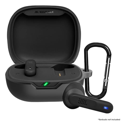 Image of Sounce Earphone Case Cover Compatible for JBL Wave Flex, Soft Silicone Skin Case Cover Shock-Absorbing Protective Case with Keychain [Front LED Visible] - Black
