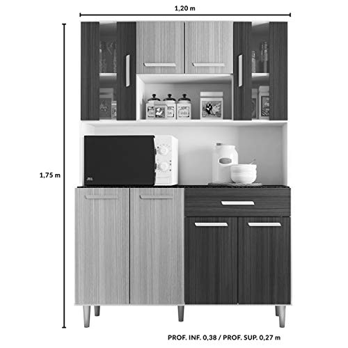 Kit Cozinha Poliman Gabi 8 Portas 1 Gaveta Branco/Rovere/Amêndoa