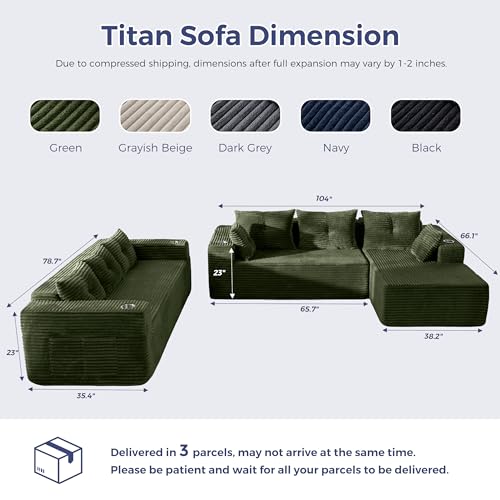 Image of MAXYOYO Modular Sectional Couch with L-Shape Chaise and Loveseat, Modern Boneless Couch for Living Room, Oversized Sofa with Deep Seat, No Assembly Required, Green