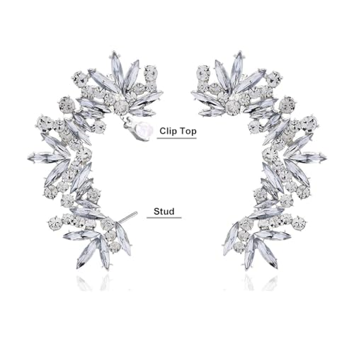 Rhinestone Silver Full Ear Cuff Earrings for Women Ear Clip Wrap Statement Climber Crawler Earrings for Women Hypoallergenic Silver Wedding Jewelry Gifts2