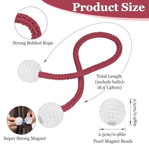 Image of 2Pack Magnetic Curtain Tiebacks, Curtain Tiebacks Buckles Holdbacks Holder Hooks Clip,Decorative Drape Handmade Curtain Tie Back(Red)