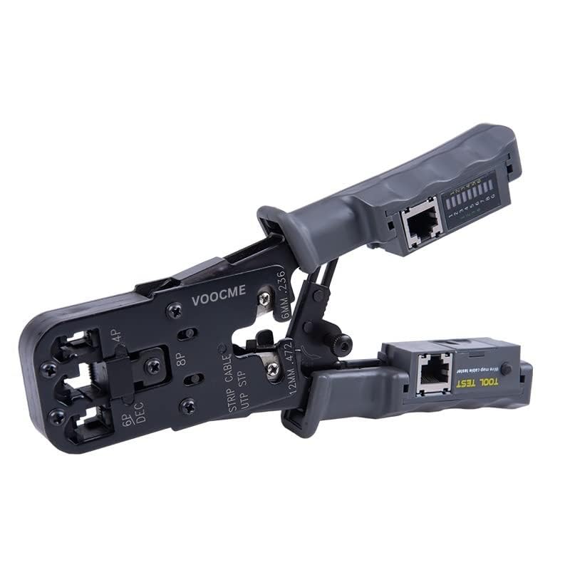 VOOCME Crimping Tool With Cable Tester Crimping RJ45 RJ12 RJ11 Crimper for 8P 6P 4P Connectors and Cat5 Cat5e Cat6 Ethernet Network Telephone Cables Test Wire Cutter (VC-Tool With Cable Tester-02)-image-8