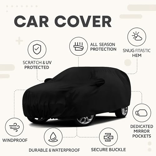 Image of Sulfar 100% Water Resistant Car Body Cover Compatible with Mirror & Antenna Pockets for Mitsubishi Outlander (Triple Stitched, Full Bottom Elastic, Black)