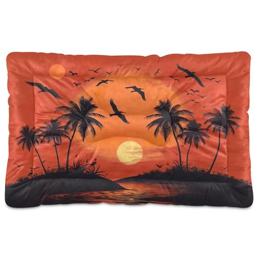 Qilmy Sunset with Palm Trees Dog Bed Cat Bed Pet Crate Mattress Non-Slip Soft Pet Dog and Cat Bed...