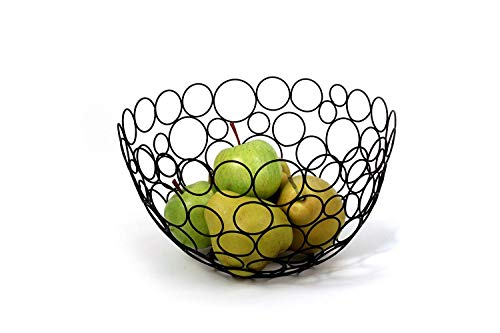 Spectrum Diversified Circles Round Fruit Bowl Contemporary Vegetable & Fruit Basket, Geometric Modern Kitchen Countertop Food, Shapes Sleek Steel Produce Storage, Black #TOP1