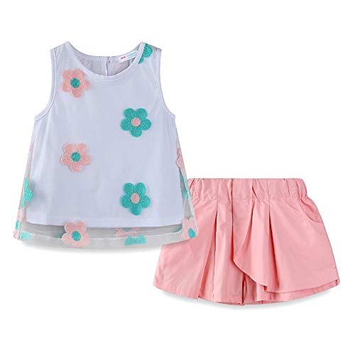Image of Mud Kingdom Little Girls Shorts Sets Floral Pattern Summer Sleeveless 2 Piece Outfits
