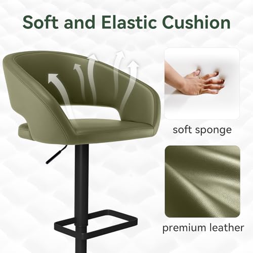 Image of PU Leather Adjustable Swivel Counter Height Bar Stool, Olive Green