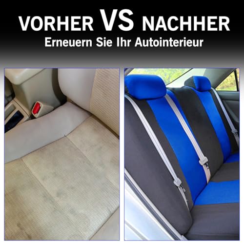 WODHMIEY Universal Autositzbezüge Set Atmungsaktiv Strapazierfähig Waschbar 5-Sitze Schonbezüge für Vordersitze&Kopfstützen Vier Jahreszeiten Autoinnenraum Schutz Schmutzabweisend (Schwarz Blau)