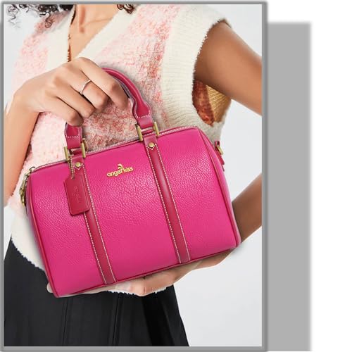 Image of Angel Kiss Women Satchel Purses and Handbags Vegan Leather Boston Barrel Bag Top Handle Shoulder Purse with Crossbody Strap | Vegan Leather