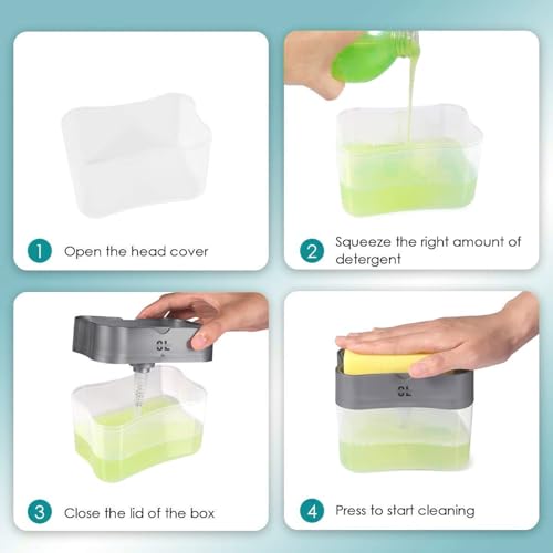 Image of 2 in 1 Soap Dispenser for Kitchen Sink | Plastic Dish Soap Pump Dispenser with Sponge Holder | Liquid Soap Dispenser for Bathroom Wash Basin | Leak Proof Countertop Organizer