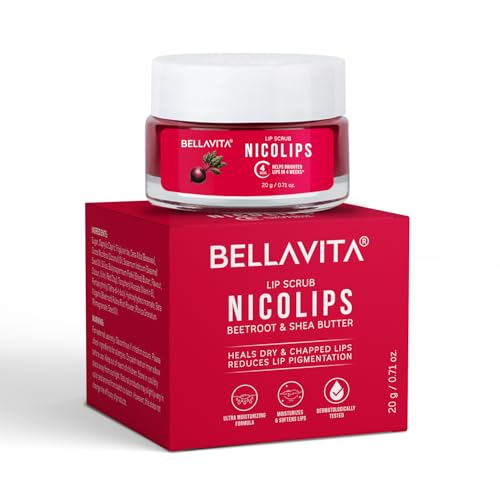 bellavita luxury nicolips lip scrub 20gm  lip balm for exfoliation amp dark lip moisturizing  with goodness of beetroot shea butter amp walnut lip scrub  lip scrubber exfoliator for women and men