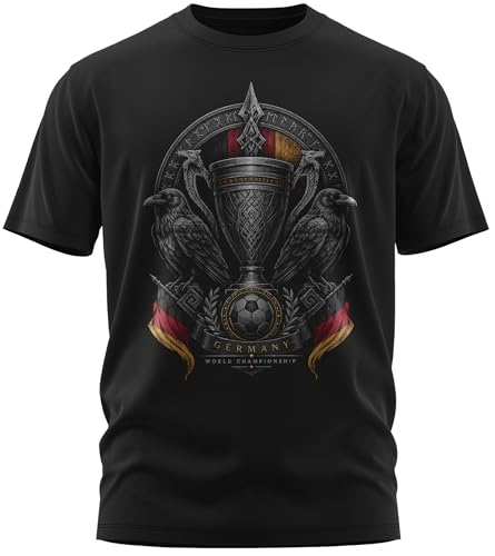 North Legendary - Wikinger Herren T-Shirt Gr. XXL - Deutschland Fußball Fan-Shirt Public Viewing Wikinger Pokal Motiv Schwarz Rot Gold