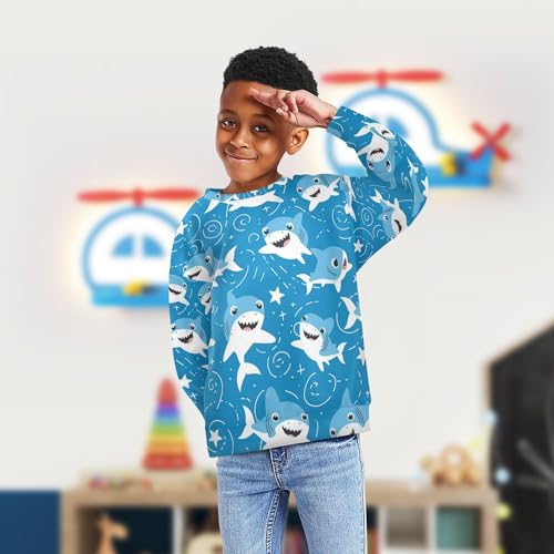 JUNZAN Cute Little Shark Stars Blue Kids Girls Hooded Sweatshirt Fleece Outerwear for Kids Party 4T4