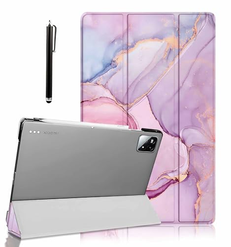 ProElite Cover for Xiaomi Mi Pad 8/8 Pro/Mi Pad 7/7 Pro 11.2 inch Cover, Flip Case Cover with Transparent Back & Stylus Pen [Auto Sleep Wake Support], Marble Pink