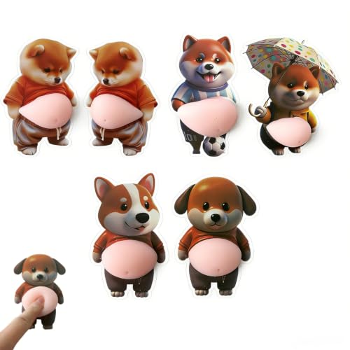 Shiba Inu Dog Belly Sticker, 6PCS Superweicher Silikon-Antikollisions-Aufkleber, Squeeze Belly Aufkleber, 3D-Aufkleber, Entzückender Tieraufkleber, for Handy-Dekoration, Spielzeug for Stressabbau