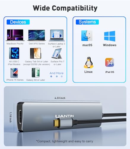 Uantin USB C HUB 7 IN 1 MULTIPORT ADAPTER With 4K Hdmi Dongle, 100W Pd, Sd/Tf Card Reader, 3 Usb-A thumb #6