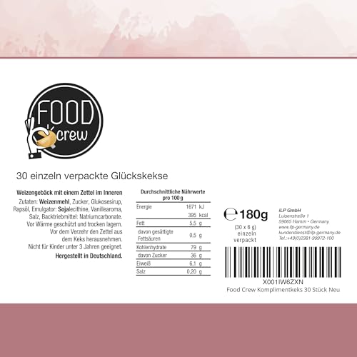 FOOD crew 30x Glückskekse Komplimente - 3 Designs - Komplimente Kekse als kleine Geschenke Idee für Familie, Freunde, Kollegen - Kleinigkeiten für Adventskalender Füllung - Silvester Glückskekse