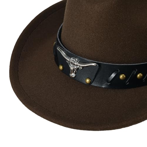 Image of Willheoy Kids Cowboy Hat for Girls Boys Western Cowgirl Hat with Buckle Belt Unisex Wide Brim Fedora Hat Dress Up Costume