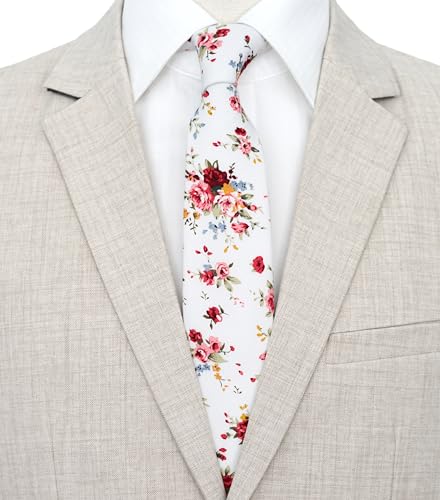 Image of BELLUNO Men's Cotton Floral Skinny Tie, 2.5 inch Width, with Gift Box