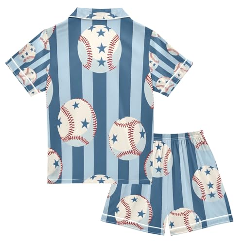 senya Baseball Blue Background Satin Summer Pajama Sets Silk Short Sleeve Button Down Sleepwear2