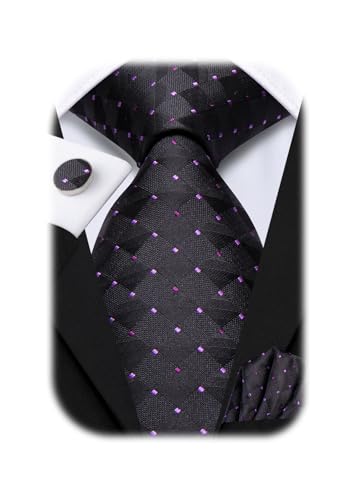 Image of Hi-Tie Men Ties Sets Silk Stripe Paisley Necktie Pocket Square Cufflinks for Business Wedding
