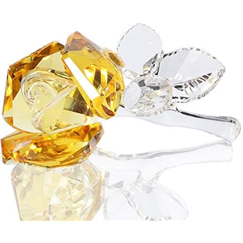 Crystal Rose Flower Paperweight Figurine Collectible Statue Wedding Table Centerpiece Ornament,Yellow Rose Cover