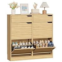 IRONCK Shoe Cabinet with 4 Flip Drawers & 2 Drawers, Freestanding Shoe Rack Cabinet, Shoes Storage Cabinet with Adjustable Shelves, Wooden Cupboard Organizer for Entryway, Hallway, Living Room (Wood)
