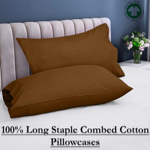 Image of ROYALE LINENS 300 Thread Count 100% Long Staple Combed Cotton Pillowcases Set of 2 -Ultra Soft -Standard Bed Pillow Cover- 20 inchx26 inch -Breathable, Cool & Crisp Percale Pillow Cases (Std, Chocolate)