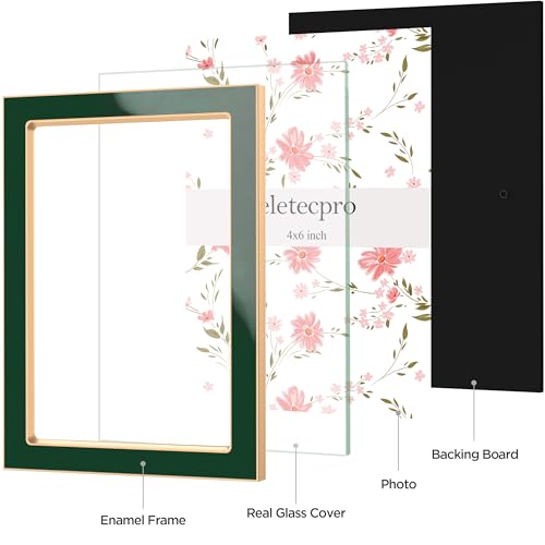 Image of eletecpro 4x6 Enamel Picture Frame Set of 2 with Real Glass Cover, Cute Photo Frame with Gold Metal Edge, Horizontal and Vertical Display Pictures 4 by 6 for Tabletop and Wall Decor, Green