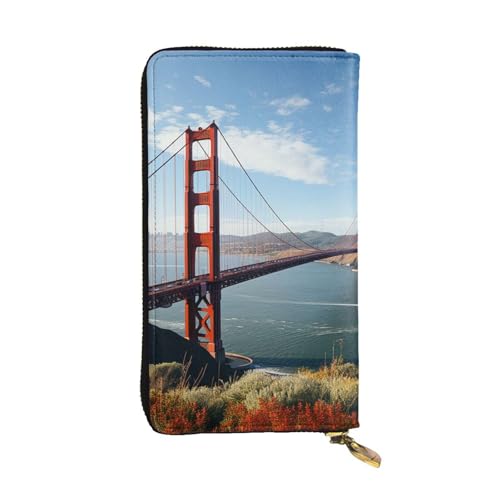 Womens Wallet Leather Slim Wallet Long Card Holder Case Zip Clutch San Francisco Golden Gate Bridge Travel Purse