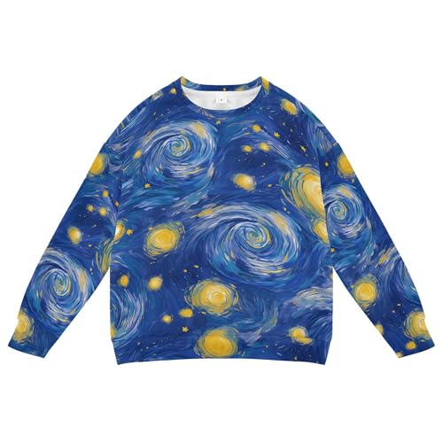 JUNZAN Starry Night Moon Big Girls Hooded Sweatshirt Fleece Hoodies for Girls Camping 4T