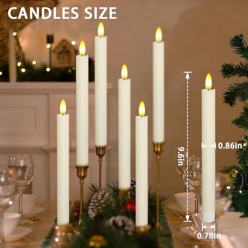Image of Upgraded Real Wax LED Flameless Taper Candles with Remote, KSWING 6 PCS White Candlesticks Battery Operated 3D Flickering - 9.6 inch Long Realistic Fake Candle Sticks for Home /Wedding /Fireplace Xmas Decor