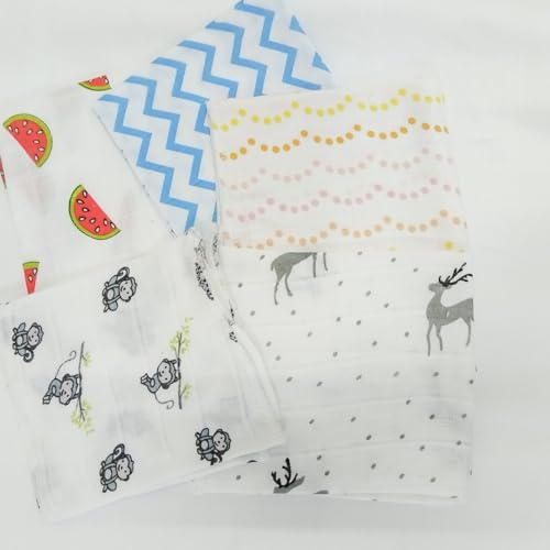 Image of Muslin Baby Washcloths for Newborn - Ultra Soft & Gentle Wipes - 12x12 Inch Reusable Face Towels - Multicolour Pack of 10 - Absorbent