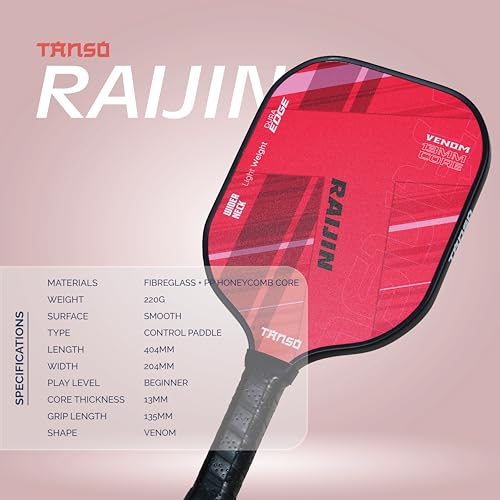 Image of TANSO Raijin Fiberglass Pickleball Paddle Starter Bundle with 2 Paddles and 4 Pickleballs and Free Carry Bag (220 Grams, Light Weight+ Hexa Core Pickleball Paddle)