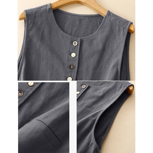 MINTLIMIT Women's Linen Vest Summer Sleeveless Scoop Neck Waistcoat Lightweight Work Casual Cotton Blazer Vest4