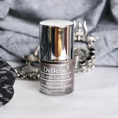 Image of DeBelle Gel Nail Polish Polaris (Dark Metallic Grey Nail Paint)|Non UV - Gel Finish |Chip Resistant | Seaweed Enriched Formula| Long Lasting|Cruelty and Toxic Free| 8ml