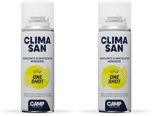Camp climasan one shot aerosol   limpieza climatizador casa y auto, aerosol limpieza aire acondicionado de acción purificadora   perfecto para eliminar gérmenes y bacterias, 200 ml (Paquete de 2)