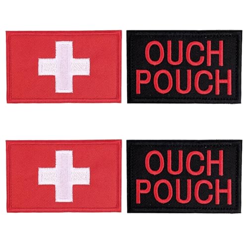 4pcs Ouch Pouch First Aid Patches Reflective White Cross Medic Embroidery Patches for Backpacks Hats Clothing Bags Jackets (2 Styles)