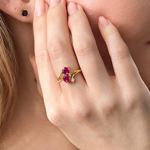 10K Yellow Gold Double Heart Gemstone Birthstone & Diamond Accent Ring for Women | Heart-Shaped 6MM Gemstones with Round 1.5MM Diamonds | Elegant Promise, Engagement & Anniversary Ring | Sizes 5-93