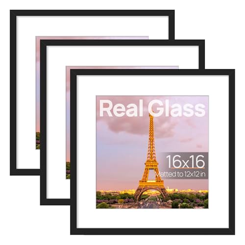 Image of upsimples 16x16 Picture Frame, Gallery Glass Poster Frames Set of 3, Black