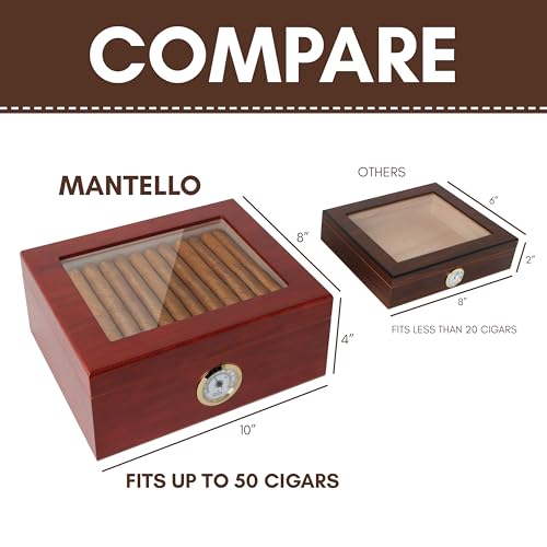 Image of Mantello Cigars 25-50 Cigar Desktop Humidor Humidifier Royale Glasstop
