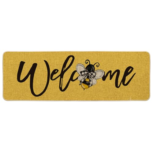 Artoid Mode Yellow Bee WelcomeSpring Doormat, Summer Home Decor Low-Profile Switch Rug Door Mat Floor Mat for Indoor Outdoor 24x72 Inch