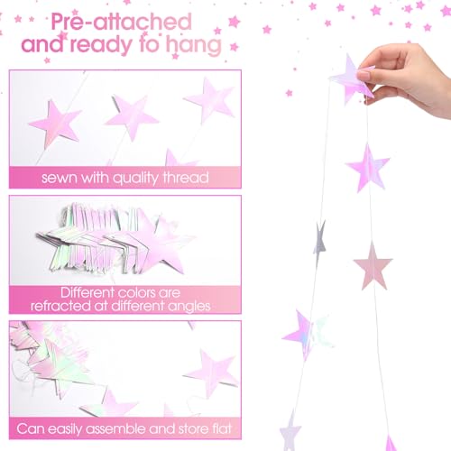 Image of Patelai Glitter Star Garland Banner 2026 Graduation Decor 130 Feet Star Hanging Banner Twinkle Backdrop for Party Birthday Classroom Wedding Supplies(Iridescent Pink)