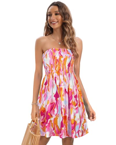 Image of Summer Dress for Women Beach Boho Strapless Cover Ups Off Shoulder Floral Sundresses