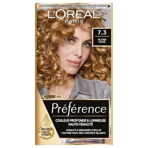 L’ORÉAL PARIS - Coloration Cheveux Permanente - Longue Durée & Lumineuse - Couvre 100% des Cheveux Blancs - Préférence - Nuance : Floride (7.3), Blond...