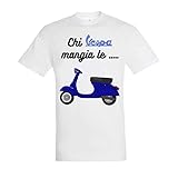 vespa et3 jeans vendo  La Ruotante T-Shirt Maniche Corte Moto Chi Mangia Le Blu Jeans et3 Cross Primavera 125 - Bianco, XXL