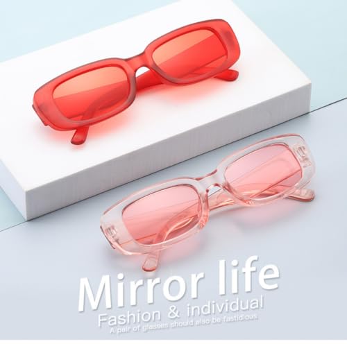 Image of IKANOO Retro Rectangle Sunglasses for Women Men Small Square Frame Trendy Y2K 90's Black Sunglasses