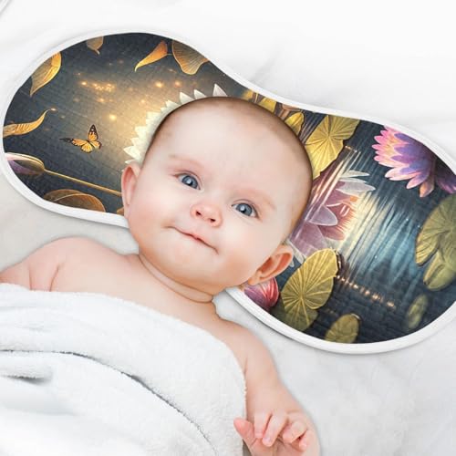 J JOYSAY Butterfly Water Lilies Teal Baby Burp Cloths for Boys Girls Large 22''x11'' Cotton 4 Layer Baby Washcloths for Drool Newborn one sizex24