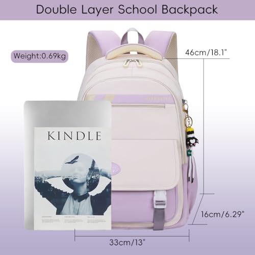 Image of Climberty School Backpack Book Bag for Schoolgirls Double Layer Backpack Waterproof Travel with Trolley Sleeve Padded Shoulder Strap Design Casual Fashion for School,Travel,Purple